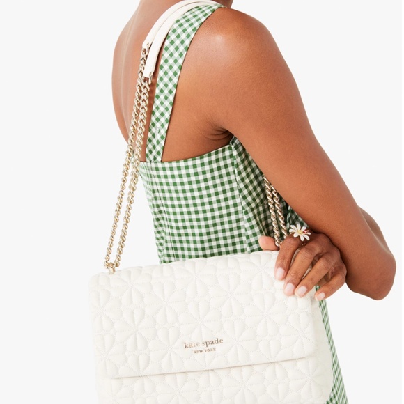 KATE SPADE Bloom Large Quilted Leather Shoulder Bag In Ivory - Picture 2 of 11
